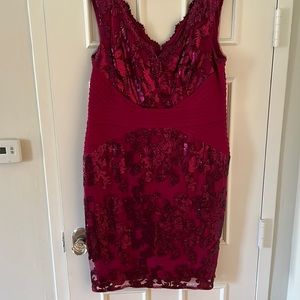 Adrianna Papell Fuchsia Sequin Mini Plus Size Dress